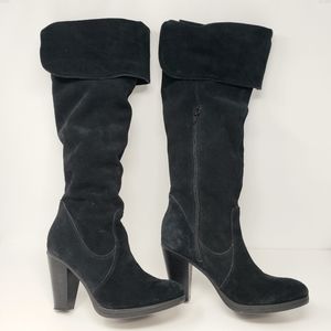 Promod Black Suede Leather Over the Knee Boots